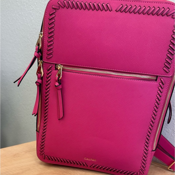 practically new) Dragonfruit Pink Leather Kaya Calpak Laptop Backpack - Main Image